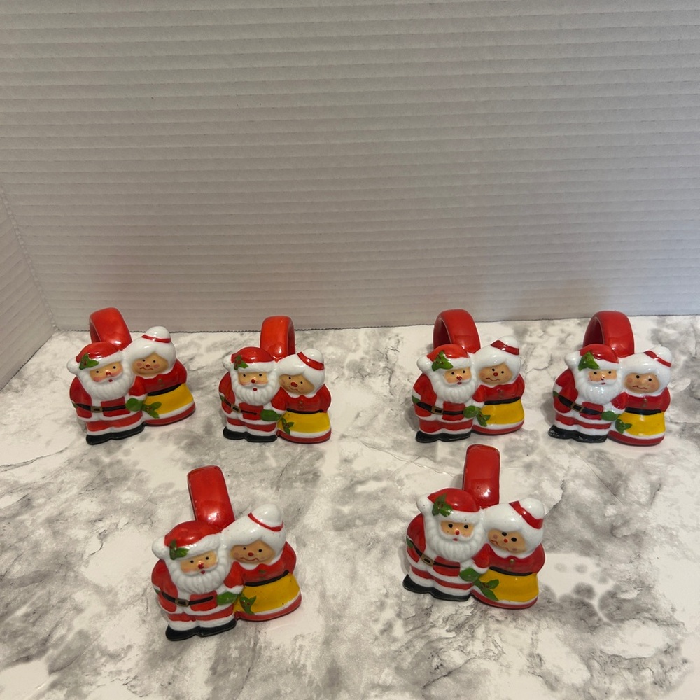 Set of 8 Santa Claus Napkin Rings Set - Red and White